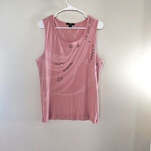 NWT Anne Klein Beaded Tank Top, Pink, Size XXL